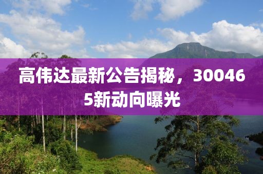 高偉達(dá)最新公告揭秘，300465新動(dòng)向曝光