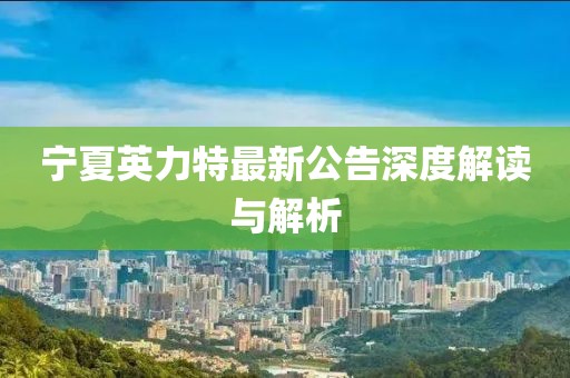 寧夏英力特最新公告深度解讀與解析