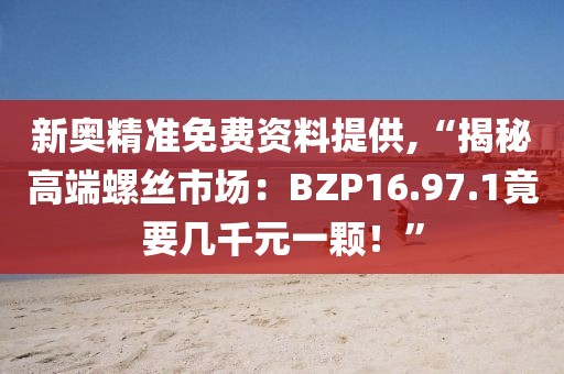 新奧精準(zhǔn)免費(fèi)資料提供,“揭秘高端螺絲市場：BZP16.97.1竟要幾千元一顆！”