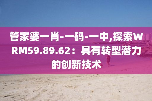 管家婆一肖-一碼-一中,探索WRM59.89.62：具有轉(zhuǎn)型潛力的創(chuàng)新技術